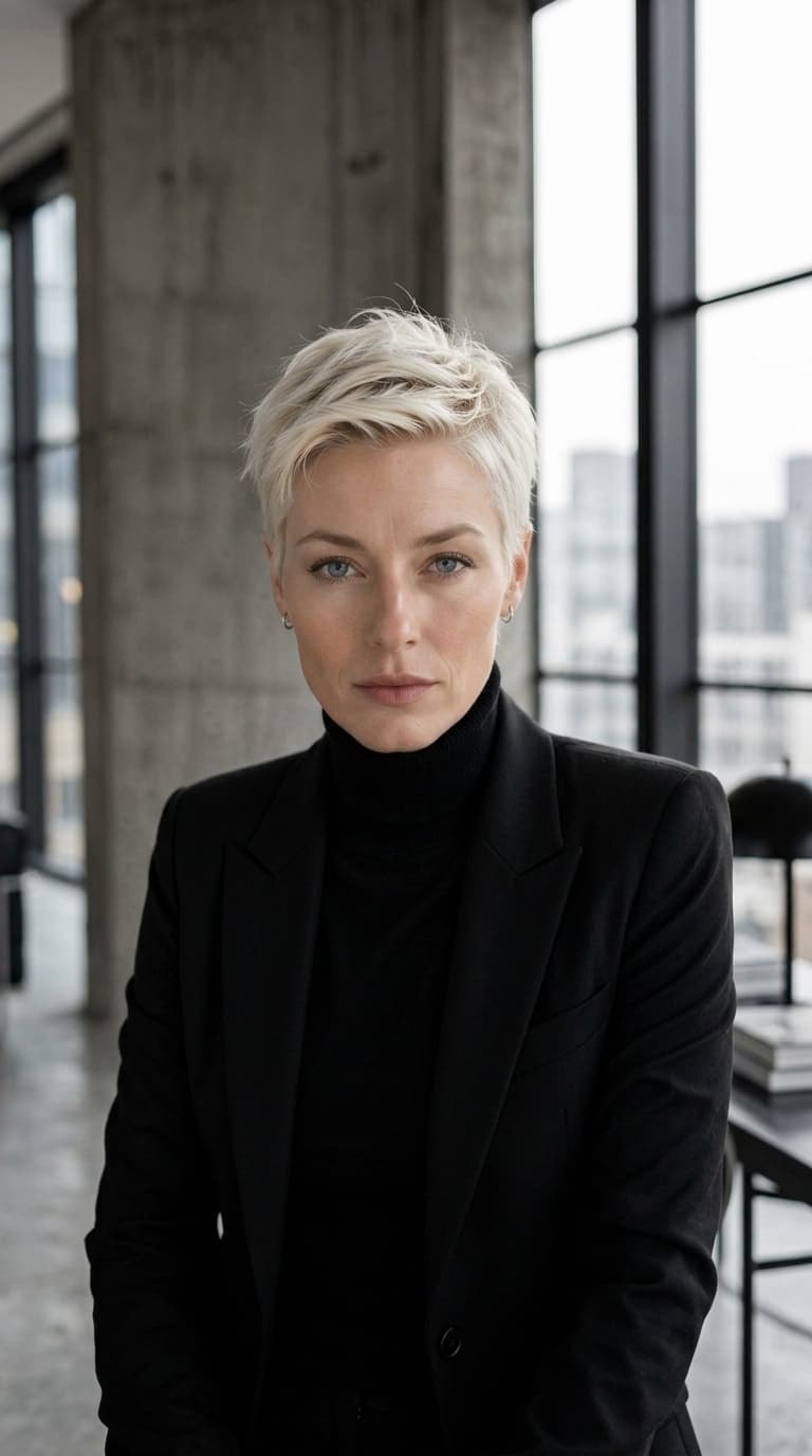 Nora Keld, ritratto in blazer nero
